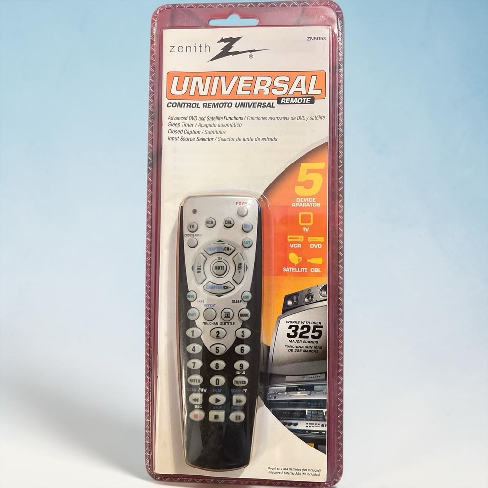 Zenith ZN505S 5 Device‎ Universal TV DVD VCR Cable Remote New Sealed